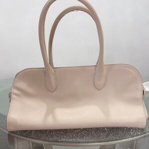 Women's Cream Leather Shoulder Bag with Dual Top Handles